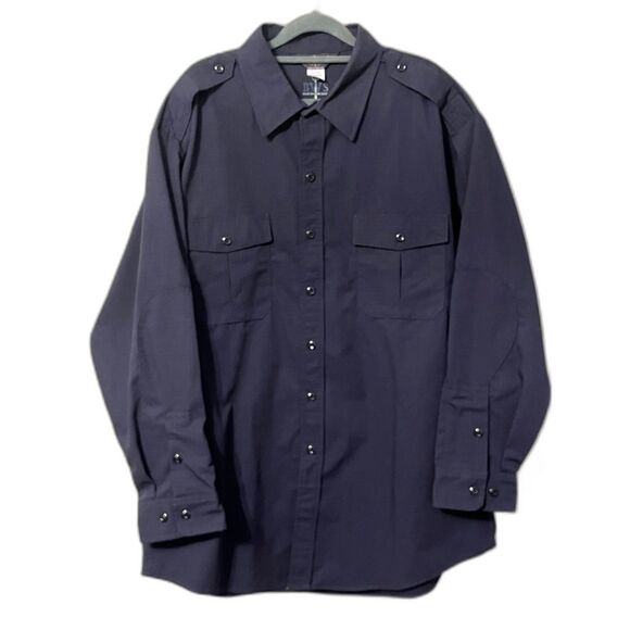 Tactical Field Shirt Rip-StopMens Blue XL PolyCotton Long Sleeve Button Front - Picture 1 of 15
